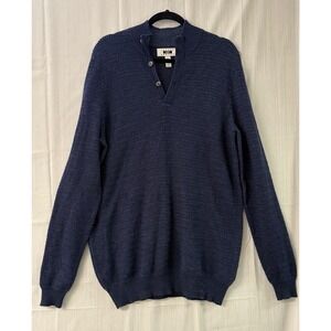 Joseph Abboud Mens Navy Blue Merino Wool Blend Mock Neck Button Sweater Large